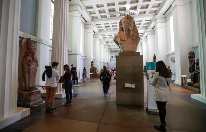 (210518) -- LONDON, May 18, 2021 -- People visit the British Museum in London, Britain, May 17, 2021. The British Museum reopened to the public on Monday. ) BRITAIN-LONDON-COVID-19-THE BRITISH MUSEUM-REOPENING HanxYan 