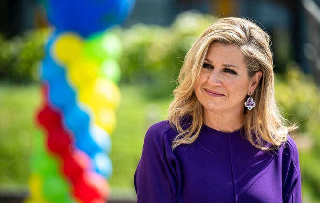 20-05-2021 School Queen Maxima during the opening of the 1st Rotterdam Music Playground, an interactive music playing device, in the playground of the Crooswijk and visited the A.S. Talma School in Rotterdam. Â  Copyright: xPPEx