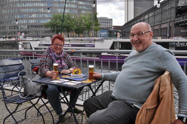Seniors Marina and Bernhard from Bremen enjoy their kolsche on reopened terrace of the Standige Vertretung restaurant in Berlin, Germany, May 21, 2021. (CTKxPhoto AlesxZapotocky) CTKPhotoP2021052106414  ZPT 2