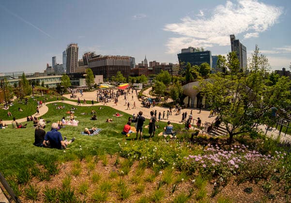 Little Island opens in Hudson River Park Throngs of visitors invade the new Little Island in Hudson River Park in New York on opening day, Friday, May 21, 2021. The park created with funding from the Diller-von Furstenberg Family Foundation has opened just when New York is relaxing restrictions due to the COVID-19 pandemic. The park, designed by Thomas Heatherwick, includes an amphitheater, concessionaires and stage and lawn space for its arts programming. (  RichardxB.xLevine