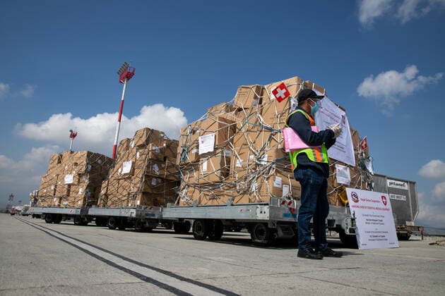 May 30, 2021, Kathmandu, Nepal: Boxes of essential medical supplies worth USD 8 Million to combat the ravaging COVID-19 crisis Support by the Switzerland Government seen after arriving at Tribhuvan International Airport..The government of Switzerland Supports 30-tonne shipment contains 40 Ventilators, Oxygen concentrators, 1.1 million rapid antigen test, and protective equipment (110000 KN95 Masks, 50000 gloves, and 15000 suits) Amounting to the value of USD 8 million to Nepal. Kathmandu Nepal - ZUMAs197 20210530_zaa_s197_005 Copyright: xPrabinxRanabhatx