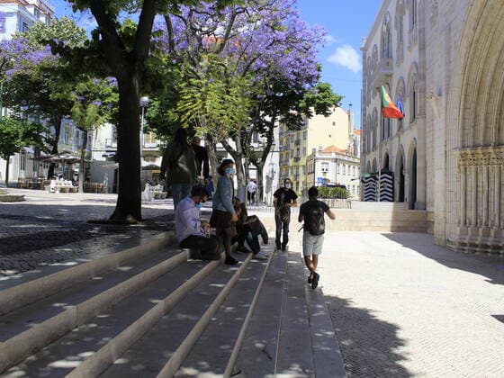 May 23, 2021, Lisbon, Portugal: Even inactive due to the Covid-19 pandemic, the Santa Justa Elevator attracts tourists in its surroundings, this Sunday (23), in the city of Lisbon, capital of Portugal.  Copyright: xEdsonxdexSouzax