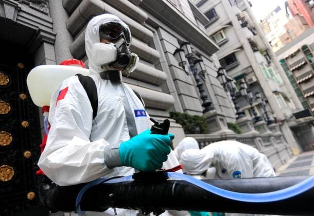 May 24, 2021, Taipei, Taipei, Taiwan: Military officers disinfect a district in Taipei, where a quarantine hotel is opened for people tested positive for Covid-19, as TaiwanÃ¢â‚¬â ¢s number of domestic cases of Covid-19 has largely risen, following a series of community transmissions. Taipei and New Taipei on May 24 stopped dine-in services at all restaurants subsequent to the nationwide Covid-19 alert level raised last week Taipei Taiwan - ZUMAs313 20210524_zip_s313_001 Copyright: xDanielxCengxShou-Yix