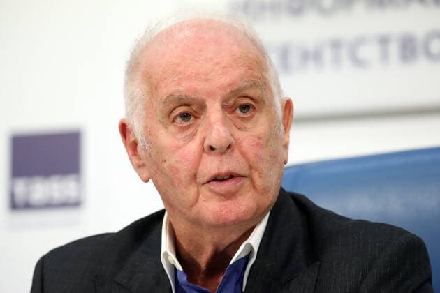 MOSCOW, RUSSIA â€“ MAY 24, 2021: Pianist Daniel Barenboim gives a news conference on his only solo concert in Russia; the concert in memory of the late pianist and teacher Dmitri Bashkirov is to be held at the Grand Hall of the Moscow Conservatory on 26 May 2021. Sergei Savostyanov TASS  TS101218