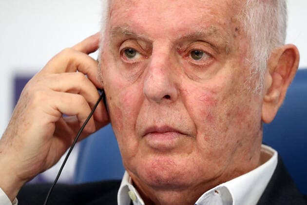 MOSCOW, RUSSIA â€“ MAY 24, 2021: Pianist Daniel Barenboim gives a news conference on his only solo concert in Russia; the concert in memory of the late pianist and teacher Dmitri Bashkirov is to be held at the Grand Hall of the Moscow Conservatory on 26 May 2021. Sergei Savostyanov TASS  TS10121D