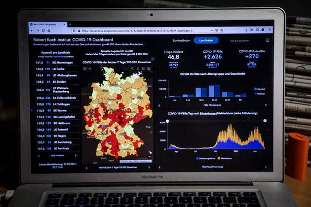 Coronavirus in Deutschland - Covid-19-Dashboard des Robert Koch-Institut 26.05.2021: Robert Koch-Institut: 7-Tage-Inzidenz 46,8. 7-Tage-Fallzahl 38.922. COVID-19-Fälle 3.656.177. Zugang um 2.626 gegenüber dem Vortag. COVID-19-Todesfälle 87.726. Zugang um 270 gegenüber dem Vortag.