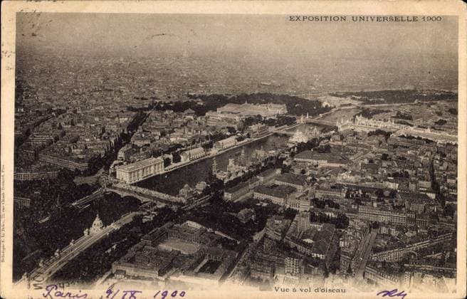Paris, Expo, Weltausstellung 1900, Fliegeraufnahme der Stadt