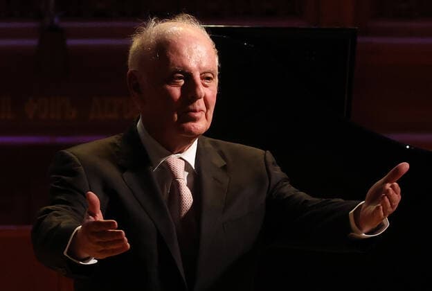 MOSCOW, RUSSIA - MAY 26, 2021: Israeli pianist and conductor Daniel Barenboim, the six-time Grammy winner, gives a solo concert at the Great Hall of the Moscow Tchaikovsky Conservatory. He dedicates the event to his late fellow pianist, friend and father-in-law Dmitry Bashkirov. Vyacheslav Prokofyev TASS  TS101760