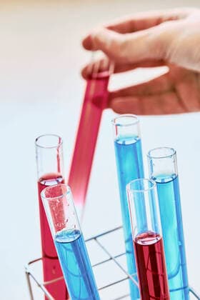 Test tubes with dye liquid. Basque Country, Spain, Europe. Copyright: xMikelxBilbaox M-21-03-038