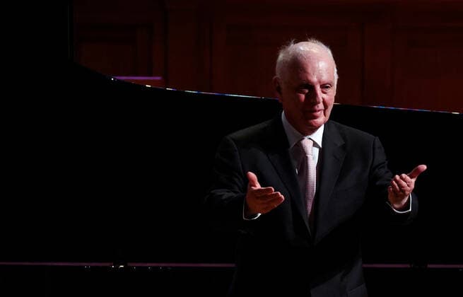 MOSCOW, RUSSIA - MAY 26, 2021: Israeli pianist and conductor Daniel Barenboim, the six-time Grammy winner, gives a solo concert at the Great Hall of the Moscow Tchaikovsky Conservatory. He dedicates the event to his late fellow pianist, friend and father-in-law Dmitry Bashkirov. Vyacheslav Prokofyev TASS  TS101768