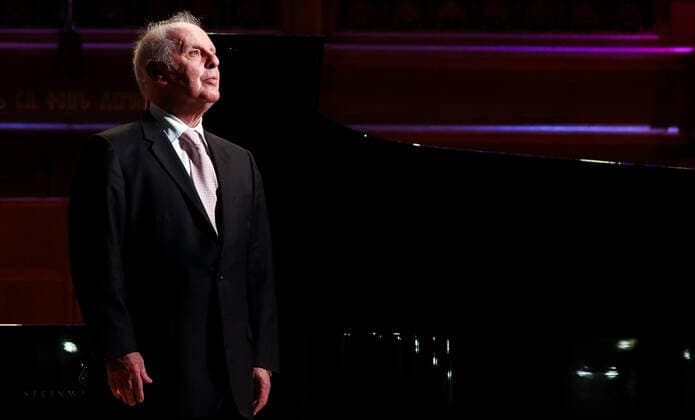 MOSCOW, RUSSIA - MAY 26, 2021: Israeli pianist and conductor Daniel Barenboim, the six-time Grammy winner, gives a solo concert at the Great Hall of the Moscow Tchaikovsky Conservatory. He dedicates the event to his late fellow pianist, friend and father-in-law Dmitry Bashkirov. Vyacheslav Prokofyev TASS  TS101769