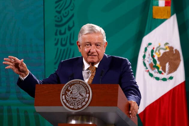 May 27, 2021, Mexico City, Mexico City, Mexico: MexicoÃ¢â‚¬â ¢s President Andres Manuel Lopez Obrador, speaks during briefing conference, he talk about Consolidated purchases of medicines with the help of the UN - UNOPS that have led to savings of 11 billion Mexican Pesos at National Palace on May 27, 2021 in Mexico City, Mexico. Mexico City Mexico - ZUMAe321 20210527_zia_e321_001 Copyright: xLuisxBarronx
