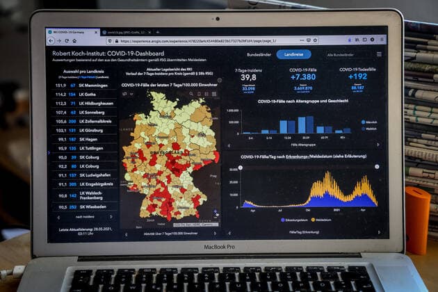 Coronavirus in Deutschland - Covid-19-Dashboard des Robert Koch-Institut 28.05.2021: Robert Koch-Institut: 7-Tage-Inzidenz 39,8. 7-Tage-Fallzahl 33.096. COVID-19-Fälle 3.669.870. Zugang um 7.380 gegenüber dem Vortag. COVID-19-Todesfälle 88.187. Zugang um 192 gegenüber dem Vortag.
