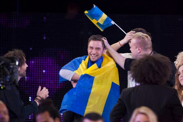 Eurovision Song Contest 2015 Joy all over his face, the Swedish singer Mans Zelmerl?w wins the 60th edition of the Eurovision Song Contest 2015 in Vienna with the song ?Heroes? (Gonzales Photo Michael Hornbogen). Vienna Austria  Copyright: xGonzalesxPhoto MichaelxHornbogenx