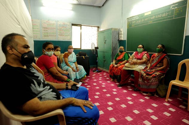 MUMBAI, INDIA - MAY 28: Limited number of beneficiaries in the above-45 age group queue up for vaccination against Covid-19 due to online appointments at BMC School Vaccination Centre, in Hanuman Nagar, Kandivali East, on May 28, 2021 in Mumbai, India. (Photo by Vijay Bate Hindustan Times ) COVID-19 Vaccination Drive