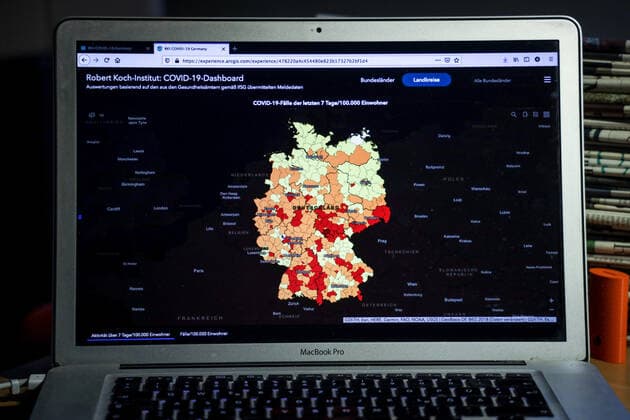 Coronavirus in Deutschland - Covid-19-Dashboard des Robert Koch-Institut 29.05.2021: Robert Koch-Institut: 7-Tage-Inzidenz 37,5. 7-Tage-Fallzahl 31.150. COVID-19-Fälle 3.675.296. Zugang um 5.426 gegenüber dem Vortag. COVID-19-Todesfälle 88.350. Zugang um 163 gegenüber dem Vortag.