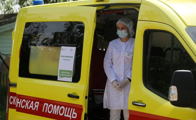 TATARSTAN, RUSSIA - MAY 29, 2021: A mobile health unit administers injections of the Gam-COVID-Vac (Sputnik V) vaccine against COVID-19 on the premises of the Volga gardening partnership. Yegor Aleyev TASS  TS102055