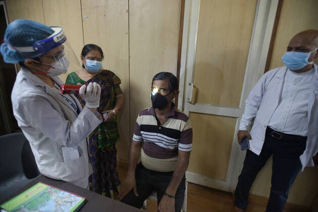 NOIDA, INDIA - MAY 28: A patient undergoes a test for black fungus at a district hospital in Sector 30, on May 28, 2021 in Noida, India. (Photo by Sunil Ghosh Hindustan Times) Daily Life Amid Coronavirus Pandemic In India