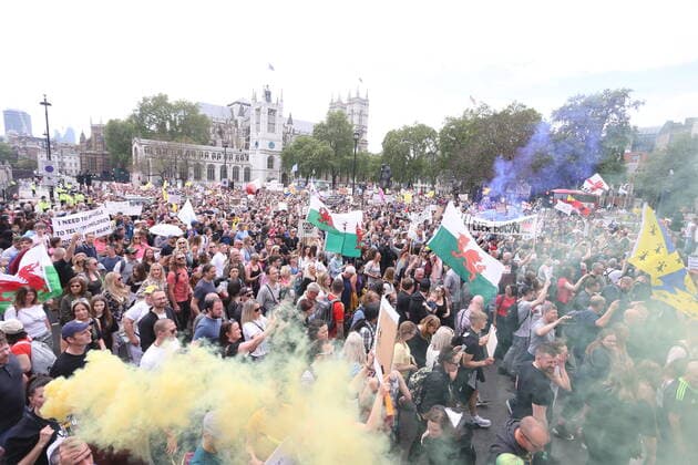 . 29 05 2021. London, United Kingdom. Anti Lockdown Protest. Anti Lockdown, vaccination and conspiracy theory groups hold protest at London s Parliament Square  xMartynxWheatleyx xi-Imagesx IIM-22218-0015
