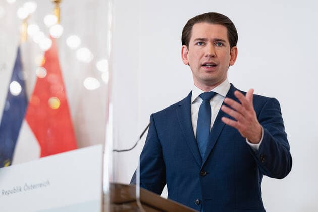 Wien 28.05.2021, Bundeskanzleramt, Wien, AUT, Bundesregierung, Pressekonferenz nach Beratungen der Bundesregierung mit Experten und den Landeshauptleuten zu Corona-Massnahmen und den geplanten Oeffnungsschritten, im Bild Sebastian Kurz (OeVP) during a press conference after a meeting of the federal government with experts and state governors on corona measures and the planned opening steps at the federal chancellery in Vienna, Austria on 2021 05 28.