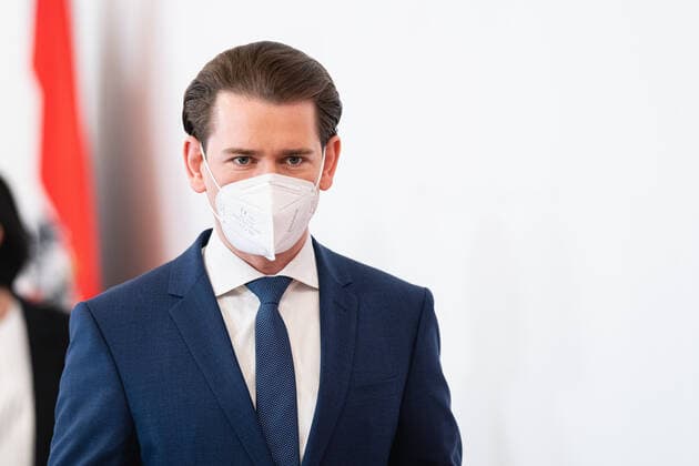 Wien 28.05.2021, Bundeskanzleramt, Wien, AUT, Bundesregierung, Pressekonferenz nach Beratungen der Bundesregierung mit Experten und den Landeshauptleuten zu Corona-Massnahmen und den geplanten Oeffnungsschritten, im Bild Sebastian Kurz (OeVP) during a press conference after a meeting of the federal government with experts and state governors on corona measures and the planned opening steps at the federal chancellery in Vienna, Austria on 2021 05 28.