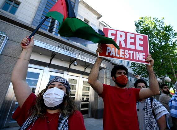 May 29, 2021, Ottawa, on, Canada: People rally outside the Embassy of the United States in Ottawa to denounce Israel s military actions in the Palestinian territories, on Saturday, May 29, 2021. Ottawa Canada  - ZUMAc35_ 20210529_zaf_c35_011 Copyright: xJustinxTangx