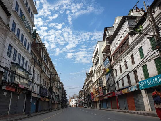 May 30, 2021, Kathmandu, Bagmati, Nepal: Closed shops at empty street is pictured during the prohibitory orders imposed due to increasing number of COVID-19 cases in Kathmandu,Nepal on May 30,2021. Kathmandu Nepal - ZUMAs233 20210530_zap_s233_001 Copyright: xSunilxSharmax