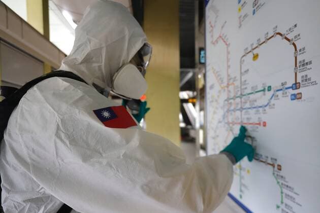 May 31, 2021, Taipei, Taipei, Taiwan: A Military officer looks at the metro map as the chemical troops disinfect public areas and transport in Taipei, following a dramatic surge of domestic cases that jeopardize medical systems in Taiwan. With more Covid-19 related cases and deaths reported, there has been discussion on the possibility of lockdown while facing inadequate vaccines and impacts on the economy. Taipei Taiwan - ZUMAs313 20210531_zip_s313_010 Copyright: xDanielxCengxShou-Yix