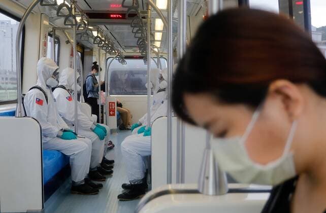 May 31, 2021, Taipei, Taipei, Taiwan: Military officers disinfecting public areas and transport seen on an underground train in Taipei, following a dramatic surge of domestic cases that jeopardize medical systems in Taiwan. With more Covid-19 related cases and deaths reported, there has been discussion on the possibility of lockdown while facing inadequate vaccines and impacts on the economy. Taipei Taiwan - ZUMAs313 20210531_zip_s313_019 Copyright: xDanielxCengxShou-Yix