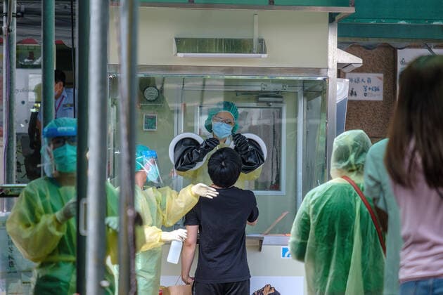 June 1, 2021, Taipei, Taiwan: A person is being tested for Covid-19 at a testing center in New Taipei City..In addition to a broader implementation of Covid-19 testing centers, Taiwan signs a deal for 10 million doses of domestically-made COVID vaccines. Taipei Taiwan - ZUMAs197 20210601_zaa_s197_006 Copyright: xWalidxBerrazegx