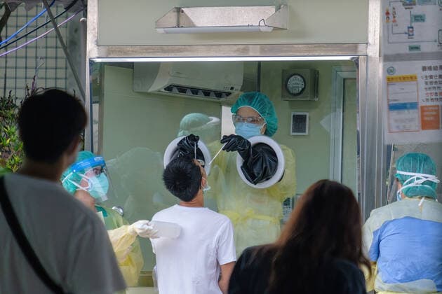 June 1, 2021, Taipei, Taiwan: A person is being tested for Covid-19 at a testing center in New Taipei City..In addition to a broader implementation of Covid-19 testing centers, Taiwan signs a deal for 10 million doses of domestically-made COVID vaccines. Taipei Taiwan - ZUMAs197 20210601_zaa_s197_008 Copyright: xWalidxBerrazegx