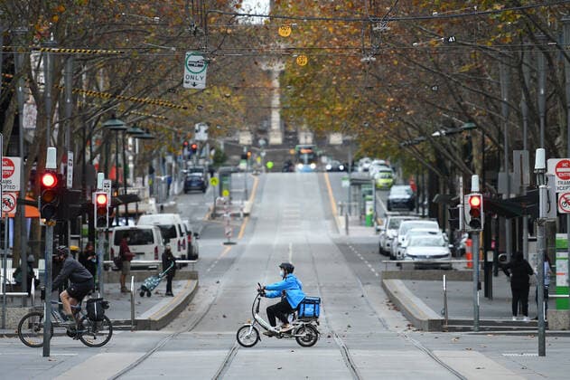 VICTORIA CORONAVIRUS COVID19, Near empty streets are seen in Melbourne, Tuesday, June 1, 2021. Victoria has recorded three new additional cases of coronavirus in the past 24 hours. ( NO ARCHIVING, EDITORIAL USE ONLY, NO USE IN BOOKS WITHOUT CONSENT MELBOURNE VIC AUSTRALIA  Copyright: xJAMESxROSSx 20210601001546593539