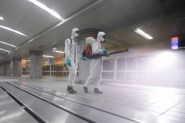 June 1, 2021, Taipei, Taipei, Taiwan: Chemical troops disinfecting public areas and transport seem on an underground train in Taipei, as Taiwan has seen more domestic Covid-19 cases and deaths related to the coronavirus. Taiwan CECC reported new 327 domestic COVID-19 cases and 13 deaths on Monday, bringing the total to 8,842, of which more than 7,500 are domestic cases. Taipei Taiwan - ZUMAs313 20210601_zip_s313_004 Copyright: xDanielxCengxShou-Yix