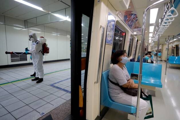 June 1, 2021, Taipei, Taipei, Taiwan: Chemical troops disinfecting public areas and transport seem on an underground train in Taipei, as Taiwan has seen more domestic Covid-19 cases and deaths related to the coronavirus. Taiwan CECC reported new 327 domestic COVID-19 cases and 13 deaths on Monday, bringing the total to 8,842, of which more than 7,500 are domestic cases. Taipei Taiwan - ZUMAs313 20210601_zip_s313_006 Copyright: xDanielxCengxShou-Yix