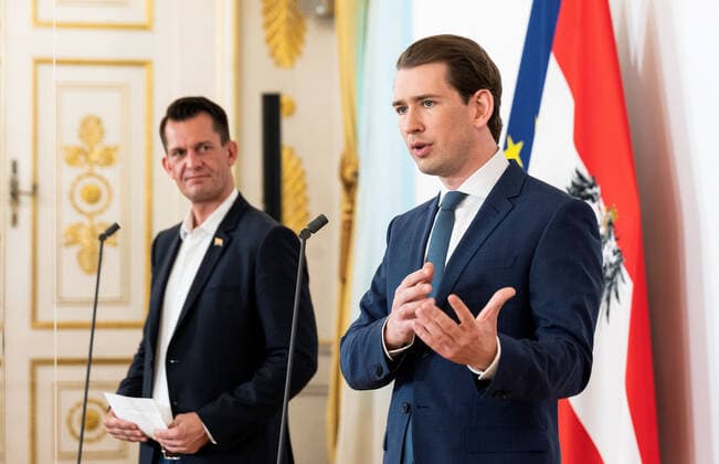 20210601 Press statements on the increasing willingness to vaccinate VIENNA, AUSTRIA - JUNE 1: Minister for social affairs Wolfgang Mueckstein (Green Party) and Federal Chancellor Sebastian Kurz (OEVP) giving a press statement on the increasing willingness to vaccinate at Federal Chancellery on June 1, 2021 in Vienna, Austria. WIEN, OESTERREICH - 1. JUNI: Sozialminister Wolfgang Mueckstein (Gruene) und Bundeskanzler Sebastian Kurz (OEVP) bei einem Pressestatement zur steigenden Impfbereitschaft im Bundeskanzleramt am 1. Juni 2021 in Wien, Oesterreich. 210601_SEPA_32_053 Copyright: xMartinxJuenx SEPAxMedia