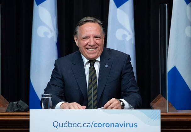 June 1, 2021, QUEBEC, PQ, Canada: Quebec Premier Francois Legault smiles as he pause while he announces changes in colour for regions, during a news conference on the COVID-19 pandemic, Tuesday, June 1, 2021 at the legislature in Quebec City. QUEBEC Canada  - ZUMAc35_ 20210601_zaf_c35_040 Copyright: xJacquesxBoissinotx