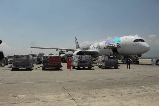 Support of medical supplies by France s Government to Nepal in its fight against Covid-19 Nepal receives 7-tons of humanitarian cargo consist of medical equipment sent from France s government in order to combat the covid-19 crisis in Nepal. Kathmandu 03-Bagmati Nepal Copyright: AbhishekxMaharjan