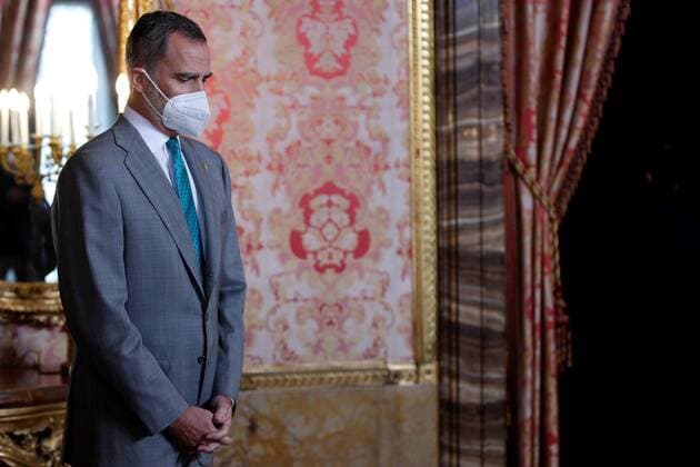 King Felipe VI is seen before the start of the annual meeting of the patronage of the Princess of Asturias Foundation held at the Royal Palace in Madrid, Spain, 04 June 2021. Meeting of the patronage of the Princess of Asturias Foundation !ACHTUNG: NUR REDAKTIONELLE NUTZUNG!  Copyright: xJavierxLizonx GRAF3151 20210604-637584065882407314