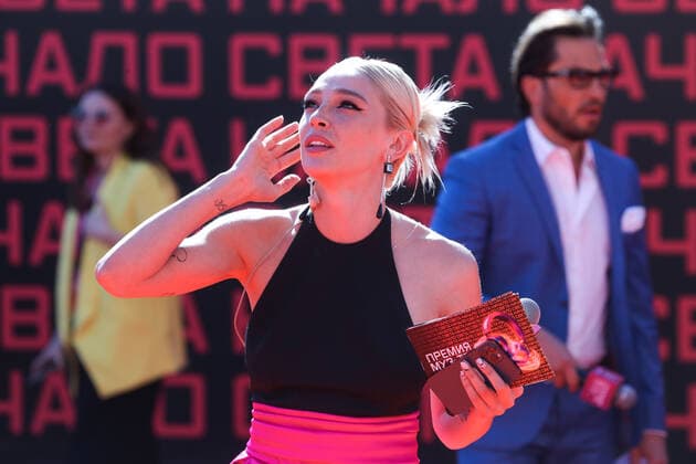 Muz-TV Music Awards in Moskau MOSCOW, RUSSIA â€“ JUNE 4, 2021: Presenter Anastasia Ivleyeva at a ceremony to present the 2021 Muz-TV Music Awards, at the Megasport Arena. Sergei Karpukhin TASS  TS10375B