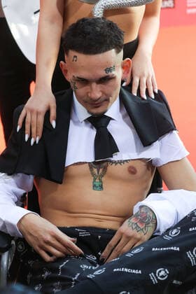 MOSCOW, RUSSIA â€“ JUNE 4, 2021: Hip hop musician Alisher Valeyev aka Morgenshtern at a ceremony to present the 2021 Muz-TV Music Awards, at the Megasport Arena. Sergei Karpukhin TASS  TS1038A1