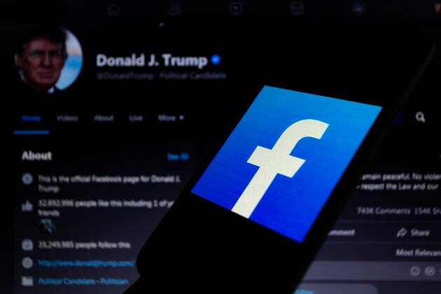 June 4, 2021, Asuncion, Paraguay: Illustration photo - App icon of Facebook is displayed on a smartphone backdropped by Donald Trump s Facebook account. Facebook Inc. said it is suspending Donald Trump s accounts for two years, effective from the date of the initial suspension on January 7 this year. Asuncion Paraguay - ZUMAc217 20210604_zip_c217_001 Copyright: xAndrexM.xChangx