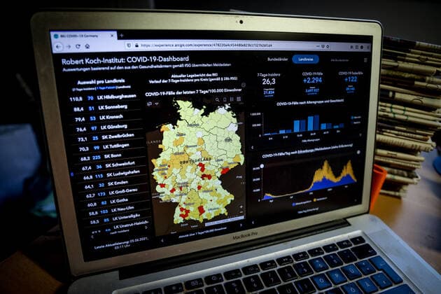 Coronavirus in Deutschland - Covid-19-Dashboard des Robert Koch-Institut 05.06.2021: Robert Koch-Institut: 7-Tage-Inzidenz 26,3. 7-Tage-Fallzahl 21.834. COVID-19-Fälle 3.697.927. Zugang um 2.294 gegenüber dem Vortag. COVID-19-Todesfälle 89.148. Zugang um 122 gegenüber dem Vortag.