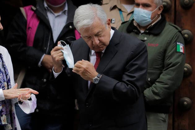 Elections In Mexico Andre s Manuel Lopez Obrador, President of Mexico, removes his face mask outside the Museum of the Ministry of Finance and Public Credit located in the Zocalo of Mexico City, after casting his vote that will define the incumbents of the 16 mayoralties, 160 councilors and 66 seats in the Congress of Mexico City, as well as for the first time a migrant deputy. Mexico City Mexico vieyra-notitle210606_nptrY  Copyright: xGerardoxVieyrax