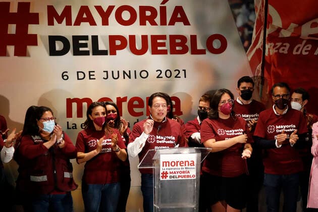 Mario Delgado Celebrates The Victory Of Mexican Elections MEXICO CITY, MEXICO JUNE 6: The president of the National Regeneration Movement party of Mexico (MORENA), Mario Delgado, celebrates the victory with the trust of citizens, having majority of voters for Morena on June 6, 2021 in Mexico City, Mexico. Copyright: xLuisxBarronx EYEPIXGROUP_LB_06062021_8478