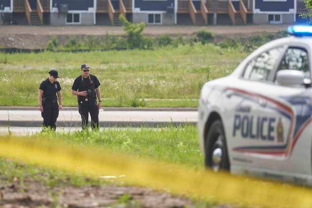 June 7, 2021, London, Ontario, Canada: London Police investigate the scene of a car crash in London, Ontario on Monday, June 7, 2021. Police in London, Ont., say four people have died after several pedestrians were struck by a car Sunday night. London Canada  - ZUMAc35_ 20210607_zaf_c35_017 Copyright: xGeoffxRobinsx