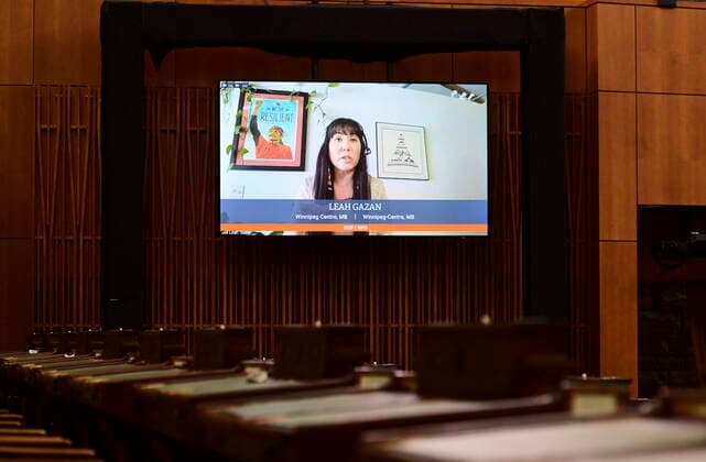 June 7, 2021, Ottawa, on, Canada: NDP member of Parliament Leah Gazan rises during question period in the House of Commons on Parliament Hill in Ottawa on Monday, June 7, 2021. Ottawa Canada  - ZUMAc35_ 20210607_zaf_c35_035 Copyright: xSeanxKilpatrickx