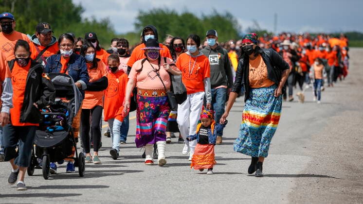 June 7, 2021, Calgary, ab, Canada: Members of the Tsuut ina Nation take part in a silent march in memory of the 215 unmarked graves found at Kamloops, B.C., in Calgary, Alta., Monday, June 7, 2021. Calgary Canada - ZUMAc35_ 20210607_zaf_c35_037 Copyright: xJeffxMcintoshx