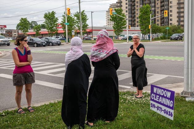 June 7, 2021, London, on, Canada: People show up to the location where a family of five was hit by a driver, in London, Ont., Monday, June 7, 2021. Four of the members of the family died and one is in critical condition. A 20 year old male has been charged with four counts of first degree murder and count of attempted murder in connection with the crime. London Canada  - ZUMAc35_ 20210607_zaf_c35_045 Copyright: xBrettxGundlockx
