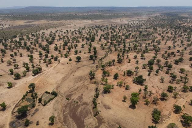 Aerial view of the rural commune of Kalifabougou in the Koulikoro region and its farmland. Kalifabougou is located about 50 km north of Bamako, the commune located in the circle of Kati was hit hard by floods in 2020.  NicolasxRemenex xLexPictorium LePictorium_0248807