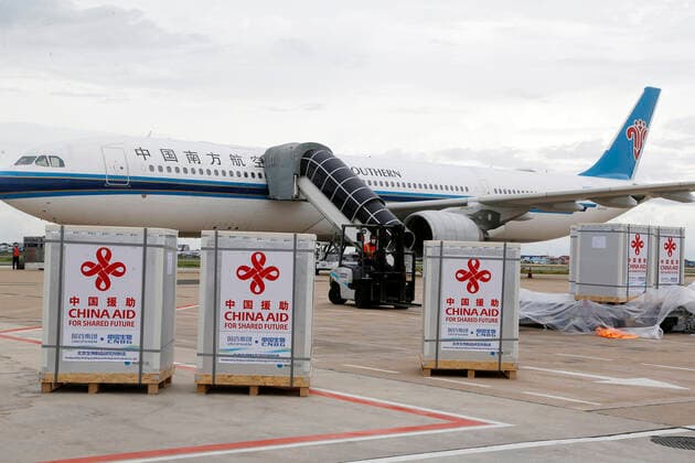 (210608) -- PHNOM PENH, June 8, 2021 -- Photo taken on June 8, 2021 shows packages of Chinese COVID-19 vaccines arriving at the Phnom Penh International Airport in Phnom Penh, Cambodia. Cambodia s COVID-19 vaccination drive has received another boost after the country got a new batch of Chinese vaccines on Tuesday. Cambodian health ministry s secretary of state Yok Sambath said the new arrival included Sinopharm vaccine donated by the Chinese government and those purchased from Chinese biopharmaceutical firm Sinovac Biotech. (Photo by Phearum Xinhua) CAMBODIA-PHNOM PENH-CHINESE COVID-19 VACCINES-ARRIVAL MaoxPengfei 